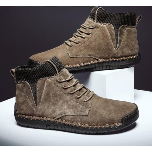 2020 Spring Hecrafted Men Snow Boots Waterproof Winter Shoes Warm Artificial Leather Big Size Oversize Ankle Slip On Boots Men