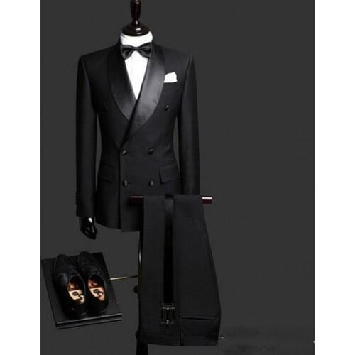 Mens suit black groom tuxedo shawl lapel slim fit groom formal suit best mens wedding suit (jacket + pants)