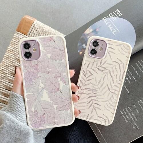 Matte Big Flowers Leaves Square Edge Phone Case For iPhone 11 12 Pro X XR XS Max SE2020 7 8 Plus Pink Purple Soft Silicone Cover