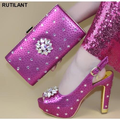 Latest Italian Shoes with Matching Bags 2019 Italian Shoe and Bag Set for Party In Women Shoes Woman High Heel Buckle Strap