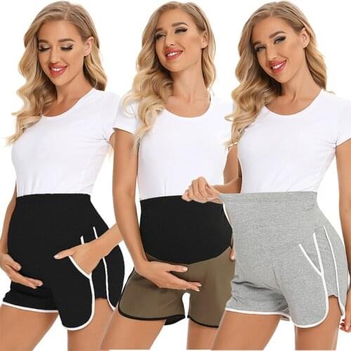 New Designer Womens Maternity Shorts Lounge Sports Yoga Pregnancy Short Pants with Pockets