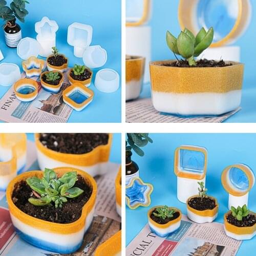 New Silicone Plant Pot Molds Form Arts Craft Polygonal Casting Moulds DIY Succulent Flowerpot Clay Mold 9 Styles Concrete Mould
