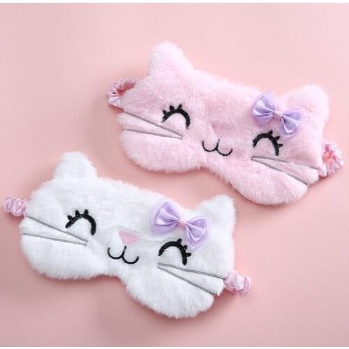 Plush Sleeping Mask Blindfold Cute Cat Eye Cover Kids Anime Sleep Mask Cartoon Soft Plush Mask Travel Rest Sleeping Aid Eyepatch