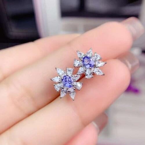 Fashion grace stars Talonpaw natural blue tanzanite stud earrings Natural gem stone earrings 925 silver girl party gift jewelry