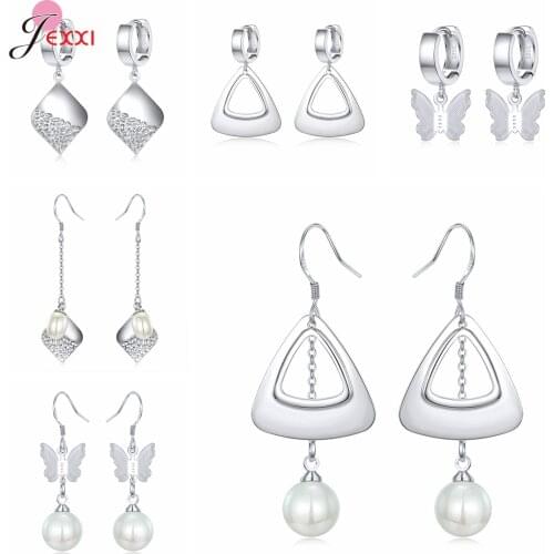 Special Sale 925 Silver Dangle Hook Earrings Expensive Metal Texture Butterfly Triangle Charms Ear Decoration for Female Gifts