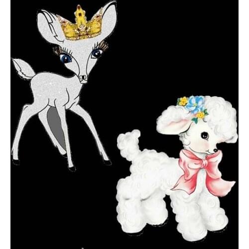 Iron on Patches Kawaii Sheep Heat Transfer Patch for Kids Clothing Appliques Cartoon Deer DIY T-shirt Badges Clothing Stickers