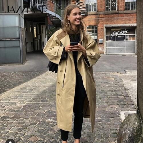 JAZZEVAR 2021 new Autumn Winter Womens Casual Khaki Trench Coat Female Loose Clothing Fashion Street Oversized Outerwear Parka