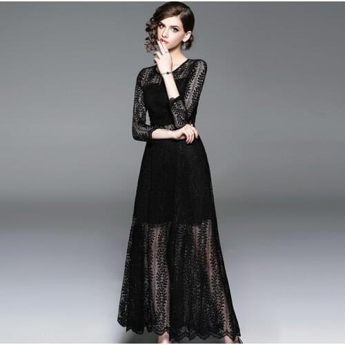Vintage Dress Women Elegant Lace Dress Black Evening Party Dresses Female vestido Long Dresses