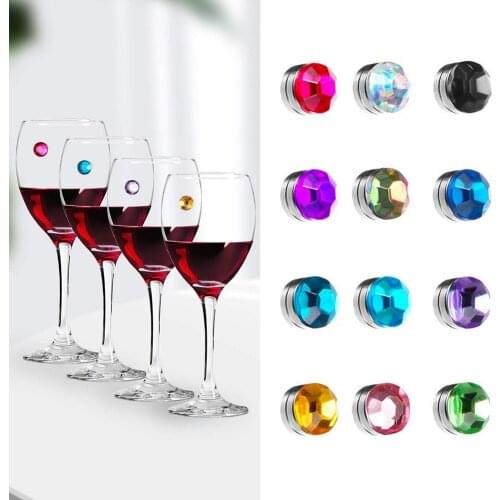 12pcs/set Colorful Crystal Magnetic Drink Markers Champagne Flutes Cocktails Martinis Wine Glass Charms for Wine Glass