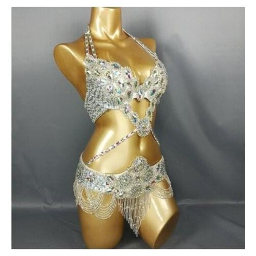 Sexy Nightclub stage dance bellydance Top bra +Belt 2pcs set Dropshipping Womens belly dance costume belly dancing clothes
