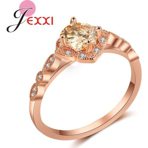 Charm Rose Gold Color TOP Class Round Rhinestones Studded Eternity Wedding Ring for Women Evening Party Jewelry CZ Zircon