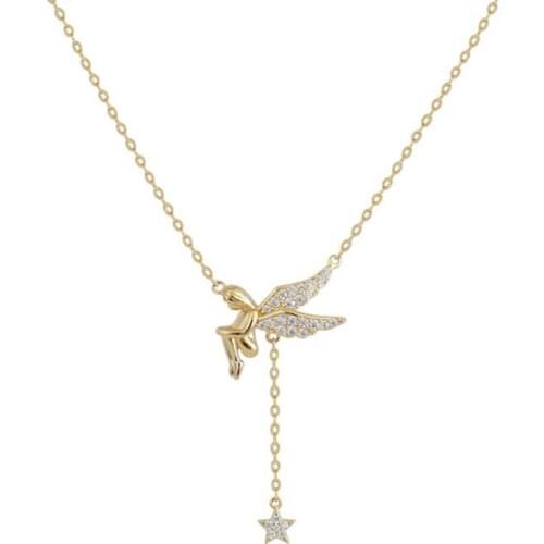 925 Sterling Silver Cute Angel Star Pendants Necklace For Women Statement Christmas Party Jewelry dz634