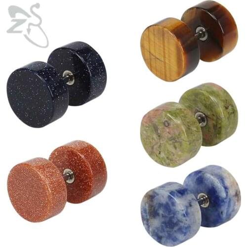 ZS Stud Earrings Jewelry Tiger Eye Natural Stone Stud Earrings for Women Earrings Trendy Round pendientes mujer boucle d'oreille