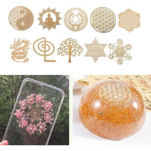 10Pcs 6.8cm 7 Chakra Copper Energy Tower Orgonite Sticker Flower Life Tree Pyramid Epoxy Resin Material Jewelry Making