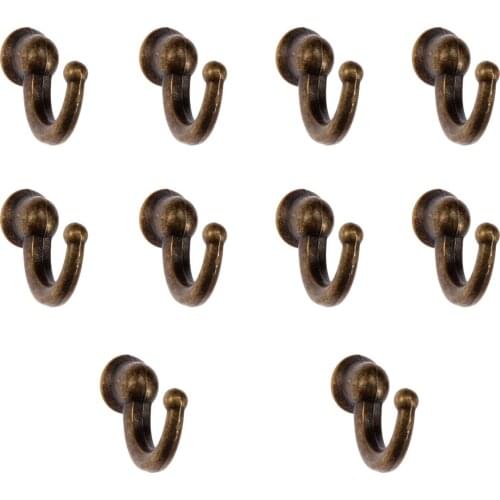 10Pcs Antique Brone Wall Hooks Hat Coat Robe Hooks Bathroom Kitchen Hanger Furniture Hardware with Screws 29*20*12mm