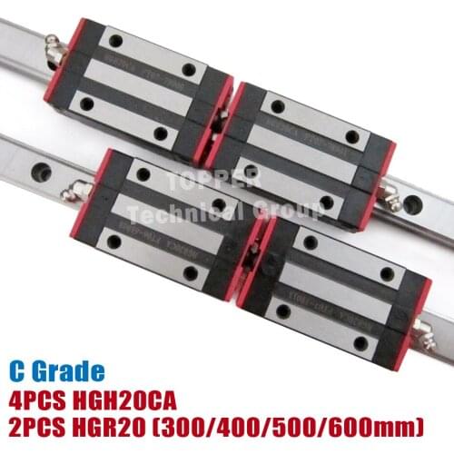 2pcs 20mm HGR20 Linear Guide Rails 600mm HGH20 + 4pcs HGH20CA Carriage Block for CNC Set