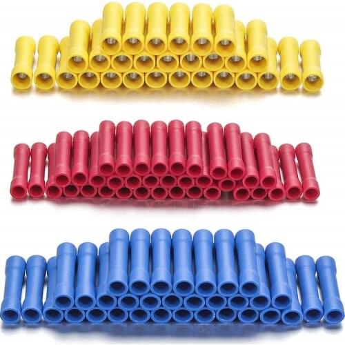 50/100/200Pcs Straight Butt Wire Terminal Splice Crimp Insulated Copper Tube Cold Press Terminals Electrical Wire Connector