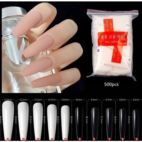 500pcs Nail Tips Fake White Clear Seamless Long Nails Ballet Coffin False Manicure Salon Supply