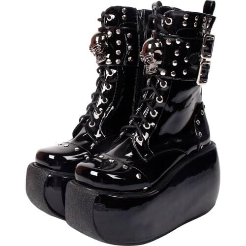 Angelic imprint Women motorcycle cool punk boots lady lolita COS shoes woman high heels pumps 33-47 10cm NEW STYLE heel 8825 PL