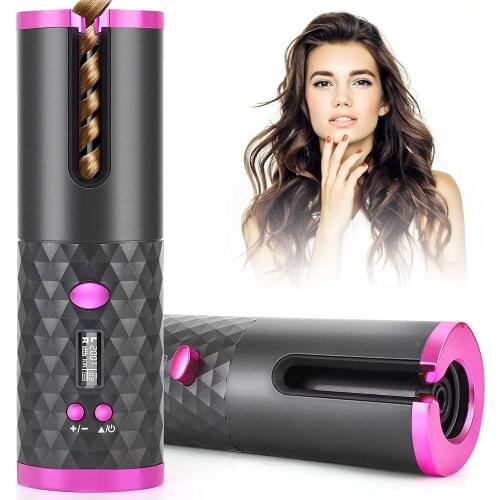 Cordless Automatic Hair Curler Portable Electric USB Wand Curling Iron Curls Waves LED Display Rotating Ceramic Curly Wave Styer