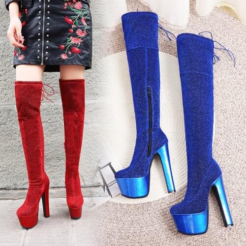 Black High heels over the knee boots women Thigh high boots Ladies Autumn Winter Long boots botas de invierno para mujer 43-46