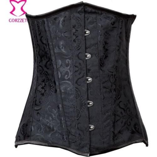 Black Long Underbust Waist Cincher Gothic Corset Waist Trainer 12 Flat Steel Boned Corsets And Bustiers Corselet Plus Size 6XL