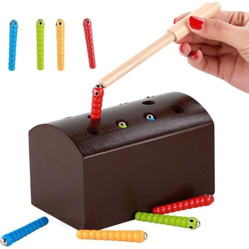 Wooden Puzzle 3D Jigsaw Puzzle Learning Magnetic Catch The Worm Game Educational Toddler Toy For Children 2018 ME2865H