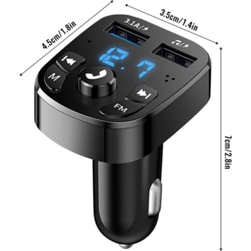 Bluetooth-compatible Version 5.0 FM Transmitter Car Player Kit Card Car Charger Quick With QC3.0 Dual USB Voltmeter & AUX IN/OUT