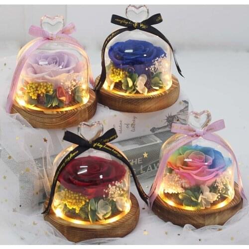 Hot Beauty And The Beast Preserved Valentines Exclusive In Glass Dome With Lights Eternal Real Rose FLOWER Christmas Day Gift