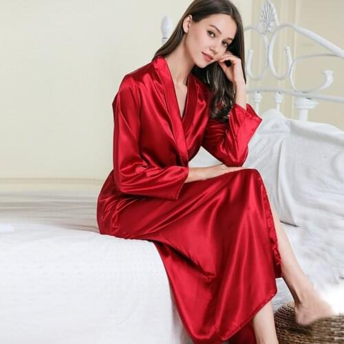 Red Women Robe Bathrobe Long Sleeves Mid Calf Turndown Collar Night Wear Wedding Bridesmaid Nightgown Ladies Dressing Gowns NW77