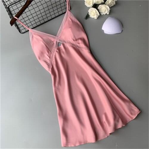 Short skirt sexy Sleepwear women chest pads gathered lace straps nightdress charm home service nightclub skirt ночная рубашка