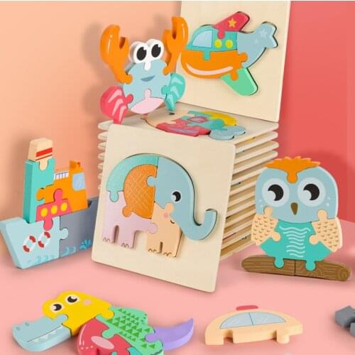Cute Cartoon Wooden Puzzle Toys Early Education Animal Jigsaw Childrens Cognitive Toys Baby Parent-child Interaction Toy