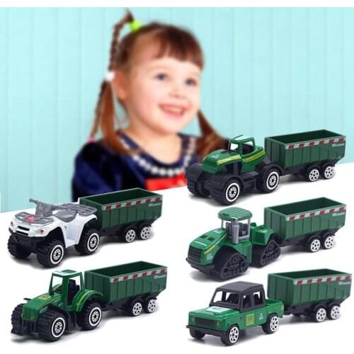 10Pcs/Set High Simulated Vehicle Model Glide Function 1/60 Scale Construction Farm Tractor Vehicle Model Toy Kit for Children