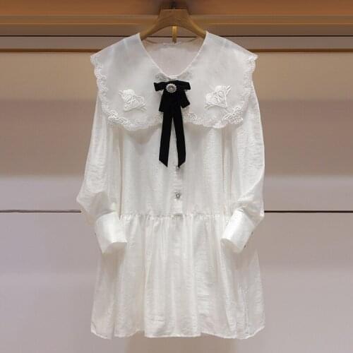 Fashion Mesh Embroidery Puff Long Sleeve Mini Dresses for Women Spring 2021 Elegant Ruffles Mini Dress White/blue Vestidos