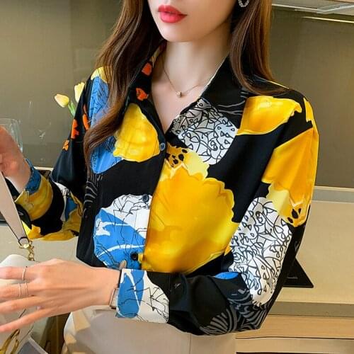 Fashion flower print ladies shirts Womens Blouses 2021 Spring Autumn Long Sleeve Shirts Tops Blusas Mujer