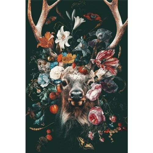 Deer with Flowers Painting By Numbers Paint Kits Oil Painting Number Canvas Pictures Painting Unique Gift For Living Room