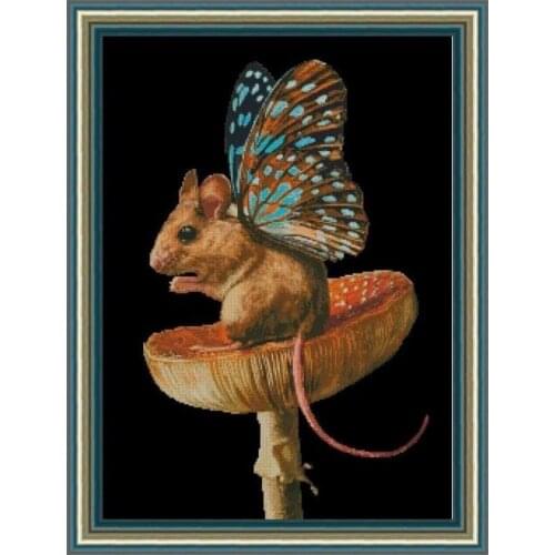 Gold Collection Lovely Counted Cross Stitch Kit Butterfly Mouse Elves Lotus Mouse With Wings 11029