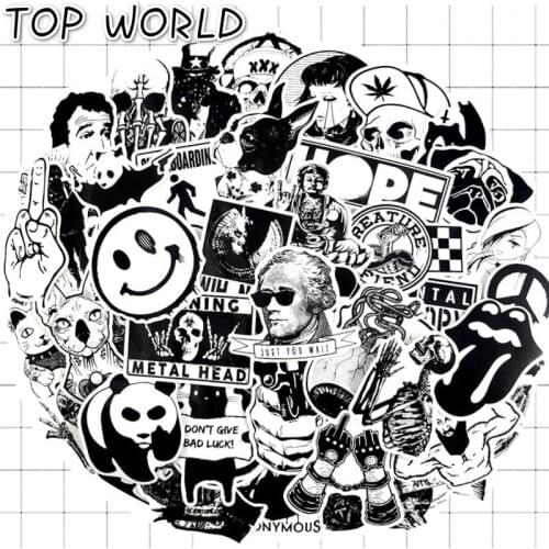 10/100pcs/lot Black White Mxied Cool Diy Graffiti Stickers For Car Laptop Skateboard Pad Bicycle Luggage Decal Toy Sticker Tide