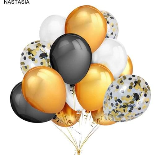NASTASIA 15pcs/20pcs thickened circle latex balloons 12 inch black gold white transparent balloon wedding birthday