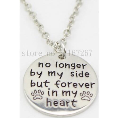 2015 new "no longer by my side but forever in my heart "Pet Lover Dog Paw Pendant Necklace Pet Paw Print Tag Wholesale Jewelry