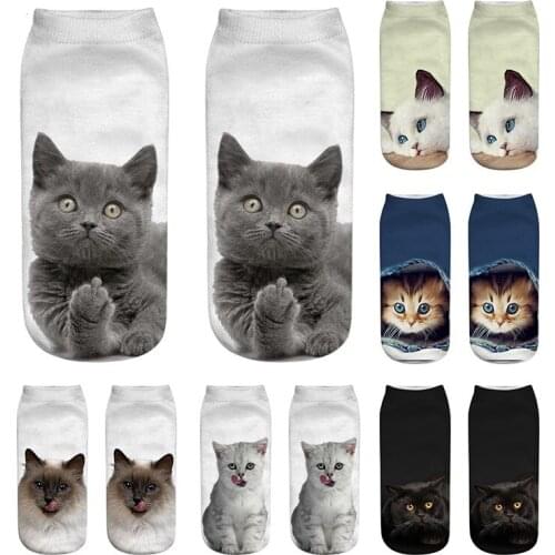 New 3D Print Funny Cute Cartoon Kitten Unisex Short Socks Creative Colorful Multiple Cat Face Happy Low Ankle Socks For Women