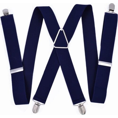 Large Size Suspenders big Men Adjustable Elastic X Back Pants Women Suspender for Trousers 55 Inch Clips on Navy blue