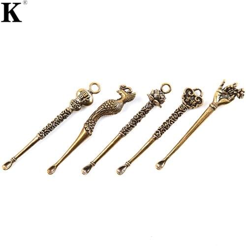 Portable Ear Cleaning Tool Retro Brass Ear Spoons Dragon Ear Pick Ear Wax Remover Curette Cleaner Keychain Pendants