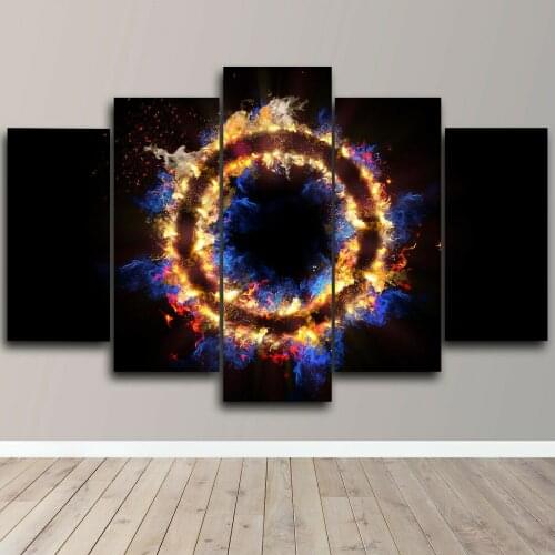 5 Piece Abstract Flame Fire Circle 3D Poster Canvas Picture Print Wall Art Canvas Painting Wall Decor for Living Room No Framed