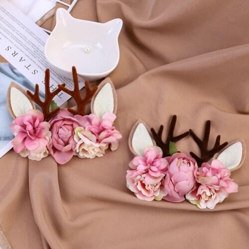 Antler Nylon Christmas Baby Girl Headbands Deer Flower Xmas Newborn Headband Girl Hair Band for Newborns Photography Props