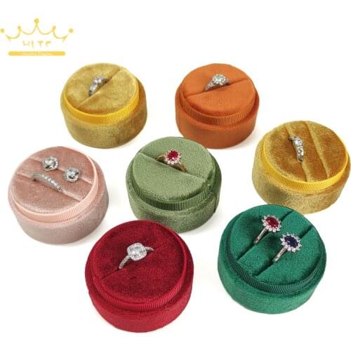 Luxury Round Velvet Jewelry Earring Ring Display Case Box Storage Organizer Holder Gift Packaging Box Portable Travel Wedding