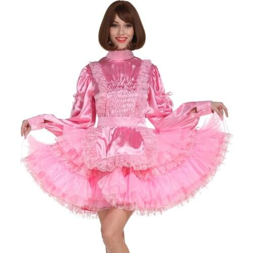 Sissy Girl Maid Baby Pink Long Sleeve Lockable Crossdress Unifrom Cosplay Costume