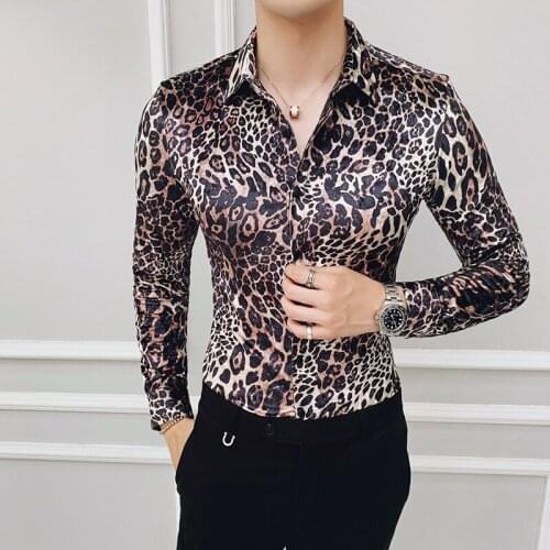 Shirts New Flannel 2020 Party Dress Club Outfits Slim Fit British Clothes Stylish Shirts Mens Velvet Shirts Leopard Printed Mens