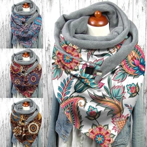 Fashion Winter Scarf Women Leaf Printing Button Soft Wrap Casual Warm Women Scarves Shawl Hijab Scarf 2022 New бандана Bandana