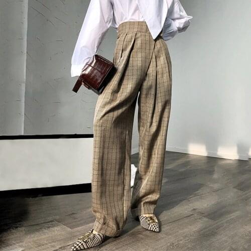 High Waist Harem Pants Women Spring Autumn Magic Waist Plaid Loose Casual Pants Women Trousers 2020